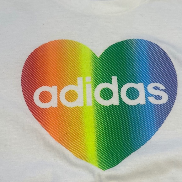 NWT Adidas Pride Multi-Colored Heart Graphic White T-shirt - Picture 6 of 6